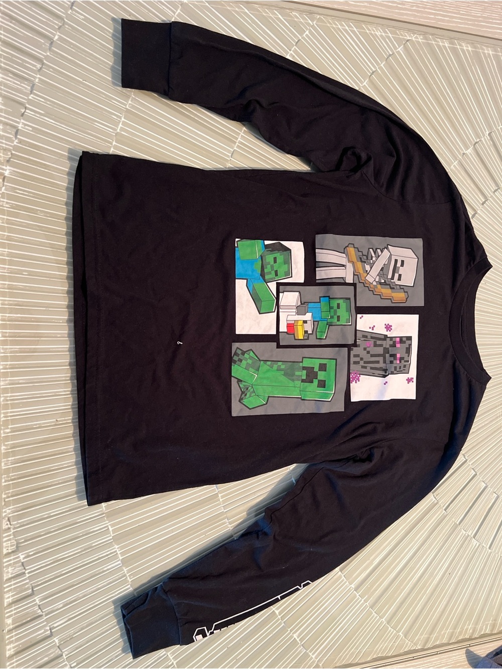 Black Minecraft Long Sleeve Tee with Character Panels